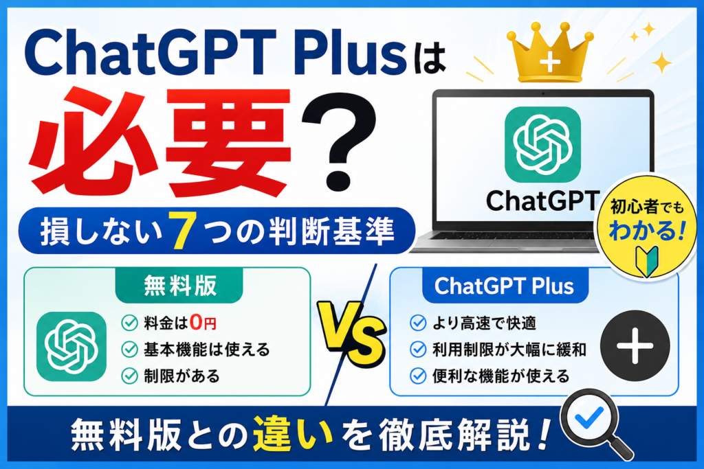 ChatGPT Plusと無料版の違いを初心者向けに解説したアイキャッチ画像